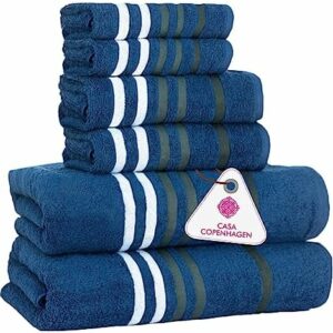 CASA COPENHAGEN Exotic Towels, Designed in Denmark 525 GSM Hotel & Spa Kitchen & Bath Set of 6 Egyptian Cotton Towels - 2 Bath Towels, 2 Hand Towels, 2 Washcloths - Navy