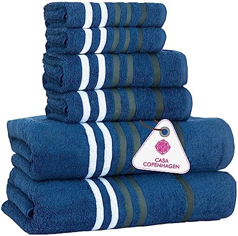 CASA COPENHAGEN Exotic Towels, Designed in Denmark 525 GSM Hotel & Spa Kitchen & Bath Set of 6 Egyptian Cotton Towels - 2 Bath Towels, 2 Hand Towels, 2 Washcloths - Navy