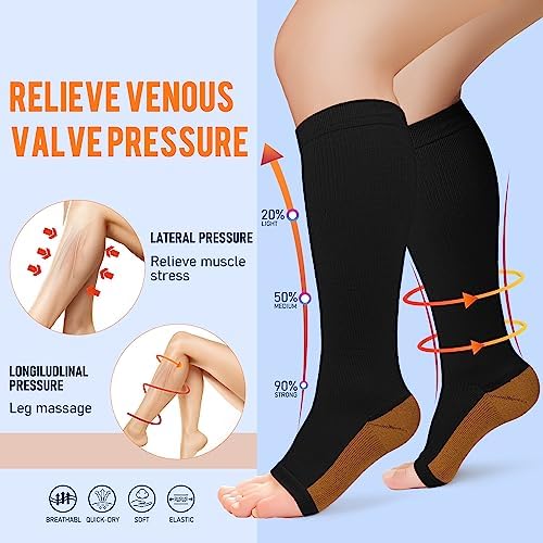 Copper Compression Socks for Women & Men Open Toe 20-30mmHg is Best Support for Circulation Recovery and All Day Wear - Image 2