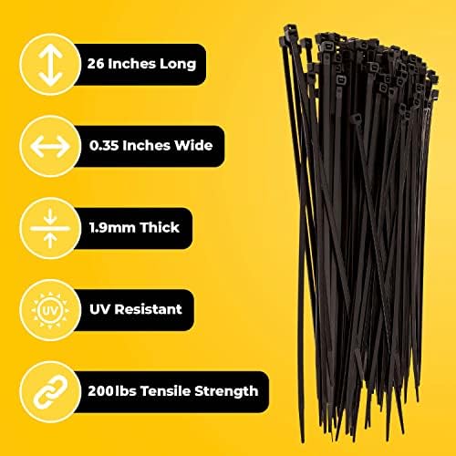 26 Inch Zip Ties Heavy Duty by Strong Ties - 50 Cable Ties Per Pack - Black Zip Ties 200lb Tensile Strength - All Weather UV Resistant, Indoor or Outdoor - Image 2