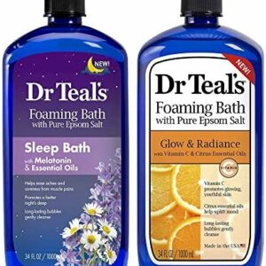 Dr. Teal's Foaming Bath Variety Gift Set (2 Pack, 34oz Ea.) - Melatonin Sleep Soak & Glow & Radiance with Vitamin C and Citrus Essential Oils - Moisturizes Skin & Promotes a Better Nights Sleep