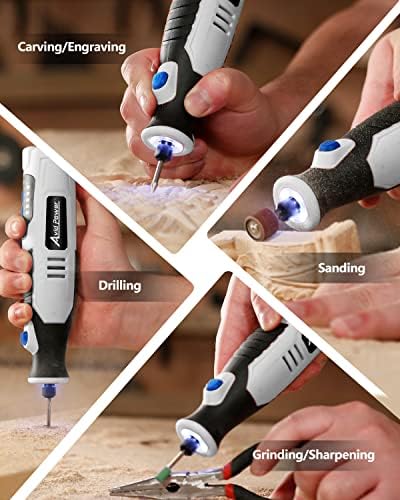 AVID POWER Cordless Rotary Tool 2.0 Ah 8V Rechargeable Rotary Tool with 4 Front LED Lights, 5 Speeds and 60 Pieces Rotary Tool Accessories for Carving, Engraving, Sanding, Polishing and Cutting - Grey - Image 6