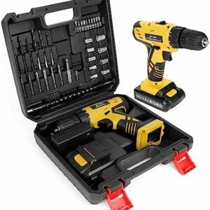 Portable Power Drill Set with 37PCS Drill Bit,21V Cordless Drill Kit with Battery and Charger,Jar-owl Home Tool Kit with Electric Drill,Power Tool Combo Kit for Men Women Office Repair Maintain-Yellow