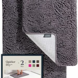 2 Piece Bathroom Rugs Bath Mat Set - Soft Plush Chenille Shower Mats for Bathroom Durable Bath Rug with Rubber Backing, Ultra Absorbent Bath Rugs, Bathtub Mat, Bathroom Rug Mats - 30x20 + 24x17 Inch