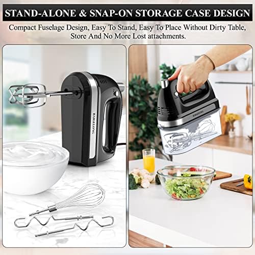 BAIGELONG Hand Electric Mixer, 300W Ultra Power Food Kitchen Mixer with 5 Self-Control Speeds + Turbo Boost, 5 Stainless Steel Attachments Handheld Mixer for Baking, Black - Image 4