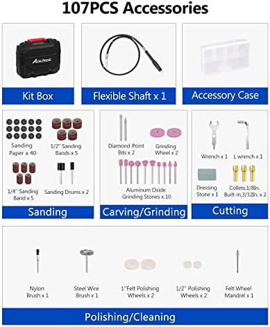 AVID POWER Rotary Tool with Flex Shaft 1.0 Amp Electric Rotary Tool, 6 Variable Speeds, 107 Pieces Rotary Tool Accessories & Carrying Case for Grinding, Cutting, Carving and Sanding - Blue - Image 7