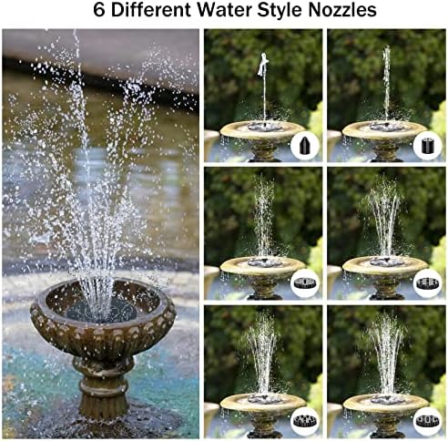 Solar Fountain, 6.3" Solar Fountain Pump for Bird Bath, Solar Water Fountain with 6 Nozzles and Fixer, Solar Bird Bath Fountains for Outdoors, Fish Tank, Garden, Pond, Pool and Aquarium - Image 3