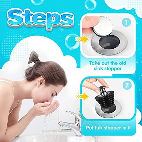 Bathtub Stopper, 2 Pack Universal Metal Bathtub Plug Silicone Bathtub Stopper Washbasin Stopper Bathtub Drain Stopper Plug Tub Stopper Sink Stopper for Kitchen Bathtub and Bathroom Sink Drains, Black - Image 7