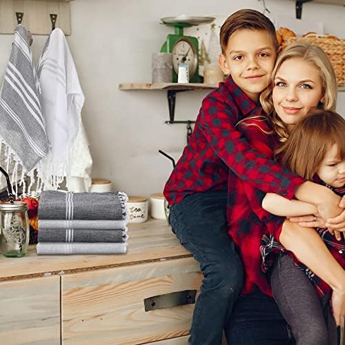 Tranqun 12 Pcs Turkish Hand Towel Turkish Kitchen Towels Cotton Soft 11.81 x 15.75 in Decorative Towels for Bathroom Hand Bath Towels for Dishcloth Face Yoga Gym, Light Grey, Dark Gray, Khaki, White - Image 7