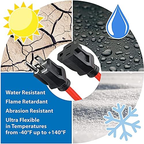 Clear Power 25 ft Outdoor Extension Cord 16/3 SJTW, 3-Prong Grounded Plug, Orange, Water & Weather Resistant, Flame Retardant, General Purpose Power Cord for Lawn & Garden, DCOC-0116-DC - Image 6