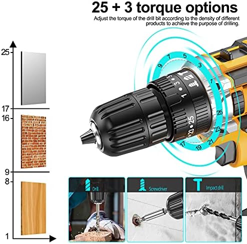 JayLene 21V Cordless Drill Set, Power Drill 59Pcs with 3/8 Inch Keyless Chuck, 25 3 Clutch Electric Drill with Work Light, Max torque 45Nm, 2-Variable Speed & 2 Batteries and Fast Charger - Image 3