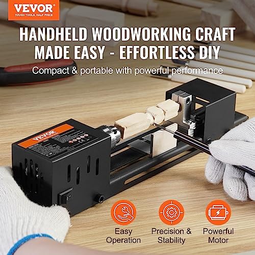 VEVOR Mini Lathe Machine, 2.76 in x 6.3 in, 24VDC 96W Mini Wood Lathe Tools Milling Machine Accessories, 7 Speeds 4220/5300/5650/6350/6660/7050/8450 RPM, for DIY Woodworking Wood Drill Rotary Tool - Image 2