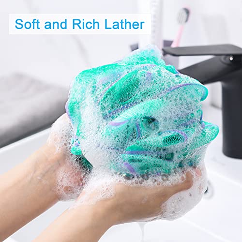 AmazerBath Loofah Sponge 75g/Piece, Exfoliating Bath Sponge Body Scrubber - Loofa Set of 4 Flower Color (Large, Green-Purple) - Image 2
