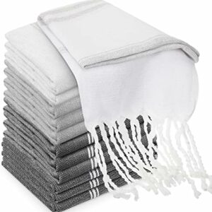 Tranqun 12 Pcs Turkish Hand Towel Turkish Kitchen Towels Cotton Soft 11.81 x 15.75 in Decorative Towels for Bathroom Hand Bath Towels for Dishcloth Face Yoga Gym, Light Grey, Dark Gray, Khaki, White