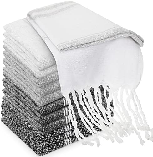 Tranqun 12 Pcs Turkish Hand Towel Turkish Kitchen Towels Cotton Soft 11.81 x 15.75 in Decorative Towels for Bathroom Hand Bath Towels for Dishcloth Face Yoga Gym, Light Grey, Dark Gray, Khaki, White