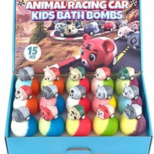 15PCS XL Bath Bombs for Kids with Animal Racing Cars Inside, Gentle & Kid Safe Bubble Bath Fizzies, Birthday Gift for Boys & Girls