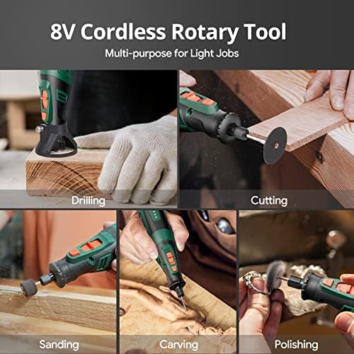 DEPSTECH Cordless Rotary Tool Kit, 8V 2.0Ah Rechargeable Battery, 30000RPM 5-Speed Multi Power Carving Tools, 127Pcs Accessories, Shield Attachment, Cutting/Drilling Guide for Handmade/DIY Creations - Image 5
