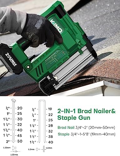 KIMO 18 Gauge Nail Gun Battery Powered w/ 2 X 2.0 Battery & Charger, 2 in 1 Cordless Brad Nailer/Electric Stapler, Adjustable Depth, 18GA Nailer/Staples for Upholstery, Home Improvement & Woodworking - Image 5