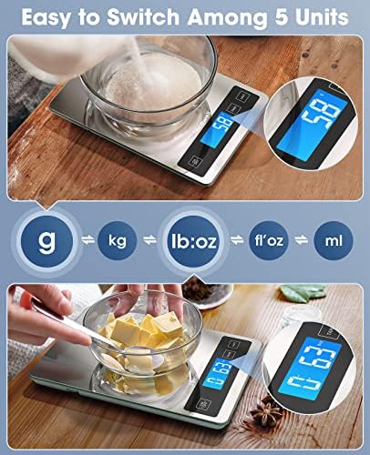 Nicewell Food Scale, 22lb Digital Kitchen Scale Weight Grams and oz for Cooking Baking, 1g/0.1oz Precise Graduation, Stainless Steel and Tempered Glass - Image 3