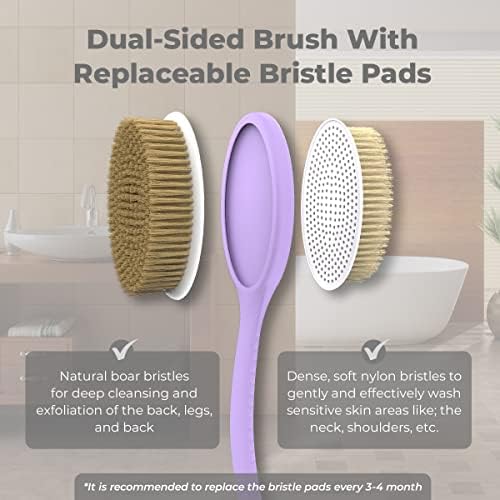 Avilana Shower Body Brush with Long Curved Handle, Long Silicone Handle Back Scrubber with Dual-Sided Long Handle Bath Shower Brush with Soft and Stiff Bristles (Long Handle-Gray) - Image 6