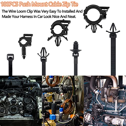 180pcs Push Mount Cable Zip Tie with Car Wire Loom Routing Clips,Fastening Cable Clips for Organizing Cables and Cords,Car Clips Contains 7 Sizes Universal Compatible with GM Ford Trucks Cars UTV - Image 4