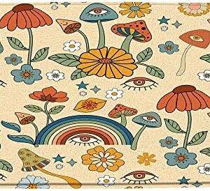 Retro Boho Mushroom Bath Mat 60s 70s Floral Funky Plant Vintage Flower Eyes Rainbow Trippy Hippie Abstract Cute Bathroom Microfiber Memory Foam Bathroom Rug Doormat Kitchen Toilet Floor Rug