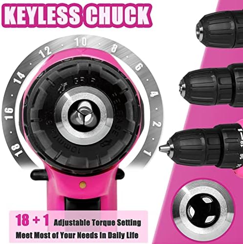 Pink Drill Set for Women, 137 Piece Hand and Power Tool Set with 12V Cordless Drill, Home Tool Kit for DIY, Necessities for Daily Decoration and Maintenance, As a Creative Gift for Ladies - Image 3