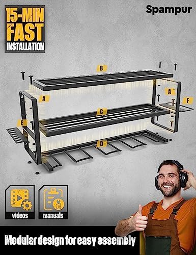 Power Tool Organizer with Charging Station, Drill Holder Wall Mount, Garage Storage Rack for Handheld, Metal Tool Shelf, Utility Rack for Cordless Drill & Power Tools, Gifts for Father's Day - Image 2