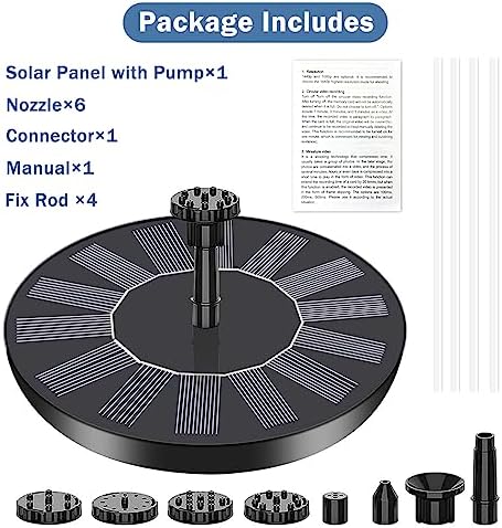 Solar Fountain, 6.3" Solar Fountain Pump for Bird Bath, Solar Water Fountain with 6 Nozzles and Fixer, Solar Bird Bath Fountains for Outdoors, Fish Tank, Garden, Pond, Pool and Aquarium - Image 7