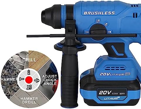 Weytoll Cordless Hammer Drill, 20V 4.0AH Lithium Heavy Duty Demolition Hammer SDS Plus Rotary Hammer, Point Chisel, Flat Chisel, Cordless Hammer Kit - Image 9