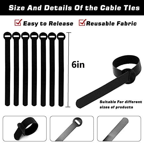 200PCS Reusable Fastening Cable Ties, 6-Inch Cable Straps Cable Management, Multi-Purpose Hook & Loop Cord Organizer Wire Ties, Adjustable Cable Organizer Cord Ties, Microfiber Cloth Straps, Black - Image 2