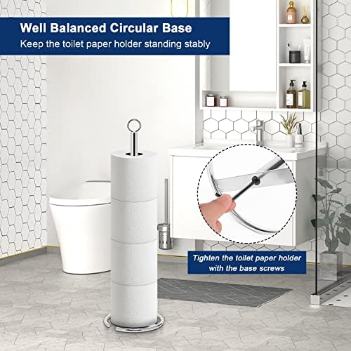 NearMoon Bath Toilet Paper Holder Stand, Free Standing Tissue Paper Storage with Reserve, Space Toilet 4 Rolls Holder for Bathroom/Kitchen Countertop-All Metal, Chrome Finish - Image 4