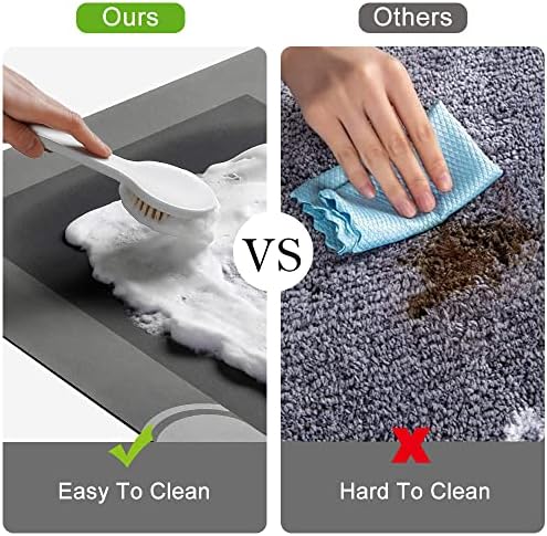 Kmson 2 Piece Bath Mat Set , Napa Skin Non Slip Ultra Soft and Super Absorbent Diatomite Bathroom Rugs, Dirt Barrier Quick Dry Floor Door Mat Kitchen Rug Grey - Image 4