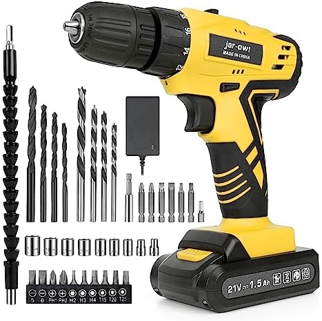Portable Power Drill Set with 37PCS Drill Bit,21V Cordless Drill Kit with Battery and Charger,Jar-owl Home Tool Kit with Electric Drill,Power Tool Combo Kit for Men Women Office Repair Maintain-Yellow - Image 2