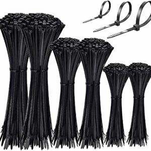 600 Pcs Black Zip Ties Heavy Duty 6 8 12 Inch Width 0.18 inch 54lbs Tensile Strength - Self-Locking Industrial Multi-Purpose UV Resistant Premium Nylon Cable Wire Ties