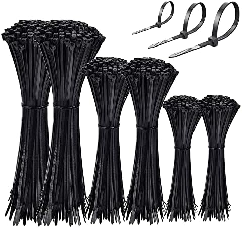 600 Pcs Black Zip Ties Heavy Duty 6 8 12 Inch Width 0.18 inch 54lbs Tensile Strength - Self-Locking Industrial Multi-Purpose UV Resistant Premium Nylon Cable Wire Ties