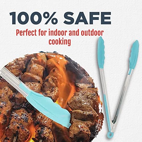Silicone Kitchen Tongs for Cooking with Silicone Tips, Heat Resistant Tongs for Serving Food, 7-Inch, 9-Inch, 12-Inch Locking Silicone Tongs, Set of 3 Salad Tongs, Aqua Sky Kitchen Utensils - Image 5