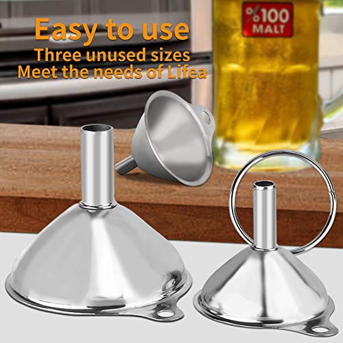 6Pcs Metal Stainless Steel Funnel, Large Small Funnel Set of 3, Food Grade Mini Funnels for Kitchen Use Filling Bottles Flask Cooking, 2 Brushes YLYL - Image 5
