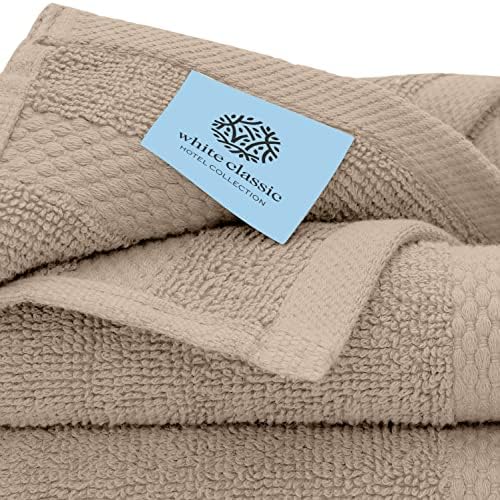 White Classic Luxury Washcloths for Bathroom-Hotel-Spa-Kitchen-Set - Circlet Egyptian Cotton - Highly Absorbent Hotel Quality Face Towels - Bulk Set of 12-13x13 Inch (Taupe) - Image 5