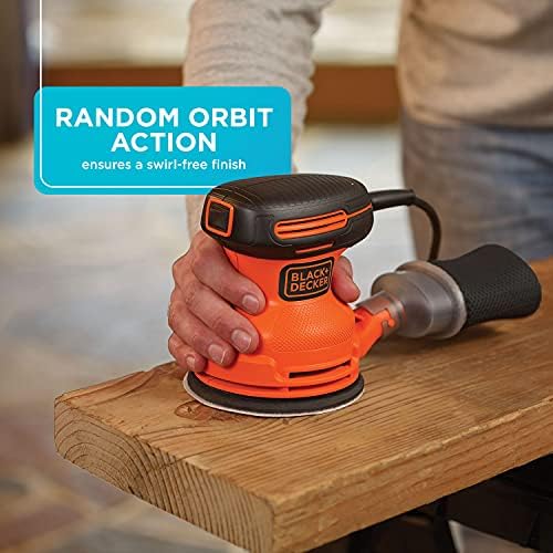 BLACK+DECKER Orbital Sander, 5 Inch, 2.0 Amp, 12000 OPM, Corded, 1 Sandpaper Sheet and Dust Bag Included (BDERO100) - Image 3