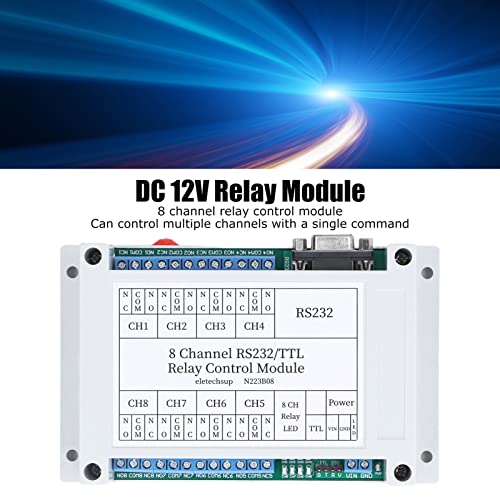DC 12V Relay Module, RS232 Interface Serial Port Remote Control Switch Multifunctional with LED Indicator 8-Channel Relay Board for Remote Control System, Smart Home(with Shell) - Image 9