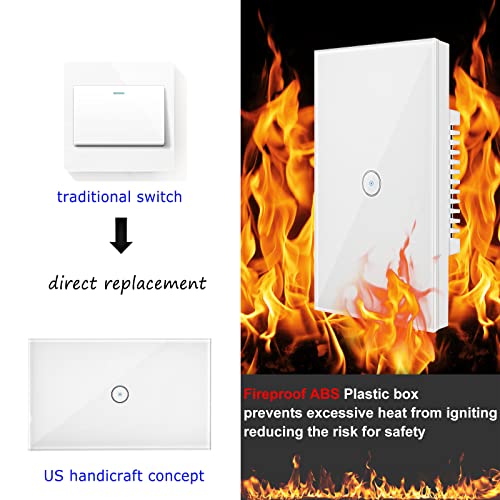 Jinvoo WiFi Wall Light Touch Panel Switch, 2.4GHz WiFi Light Switch Smartphone Remote Control, Remote Control Smart Life/Graffiti App, Timer, Alexa Compatible and Google Home White 1 Gang - Image 4