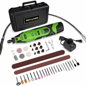PHALANX 12V Cordless Rotary Tool Kit with Keyless Chuck, 6-Speeds 5000-32000RPM, 119 Accessories with Flex Shaft, Idea for Cutting, Grinding, Wood Carving- Include 2.0AH Battery, Charger