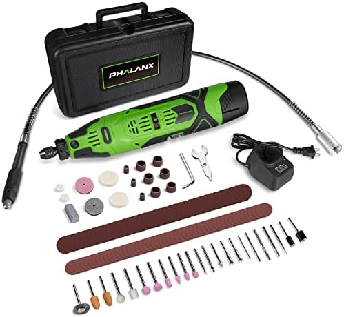 PHALANX 12V Cordless Rotary Tool Kit with Keyless Chuck, 6-Speeds 5000-32000RPM, 119 Accessories with Flex Shaft, Idea for Cutting, Grinding, Wood Carving- Include 2.0AH Battery, Charger
