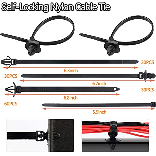 180pcs Push Mount Cable Zip Tie with Car Wire Loom Routing Clips,Fastening Cable Clips for Organizing Cables and Cords,Car Clips Contains 7 Sizes Universal Compatible with GM Ford Trucks Cars UTV - Image 5