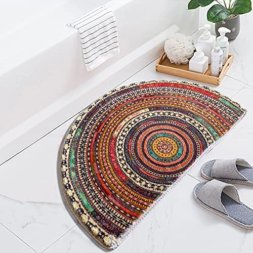 WERGHJ Half Round Door Mat,Semi Circle Bathroom Floor Rug,Mandala Boho Bohemian Non-Slip Welcome Entrance Way Absorbent Bath Mat,Microfiber Tufted Indoor Rug for Kitchen Living Room (Multicolor)… - Image 2
