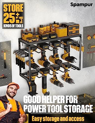 Power Tool Organizer, 8 Drill Holders Wall Mount, 3 Layer Heavy Duty Metal Storage for Garage Organization, Tools Shelves with Screwdriver Holder/Plier Holder/Hammer Holder Men Father's Day Gifts - Image 5