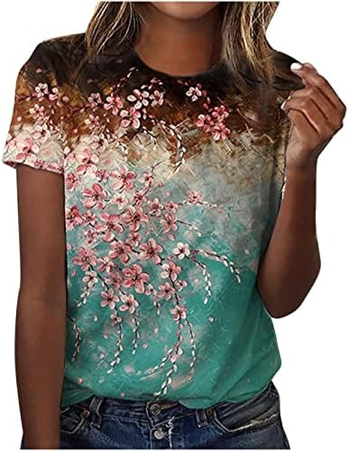 SKDOGDT Summer Short Sleeve Tops For Women Trendy Casual Floral Graphic Shirts Blouses Plus Size Crew Neck Boho Henley Tees