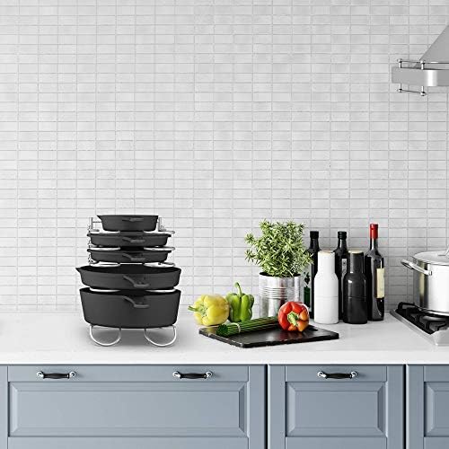 CAXXA Heavy Duty Pan Rack, Pot Lid Rack, Kitchen Cabinet Pantry Cookware Organizer Rack Holder | 5 Adjustable Dividers, Chrome - Image 9