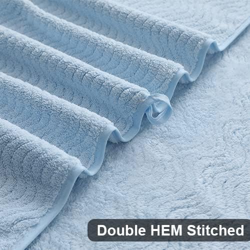 Ultra Soft 2 Piece Textured Hand Towel Set for Bathroom Shower Pool, Kitchen, Quick Dry, Highly Absorbent - Light Blue - Image 3